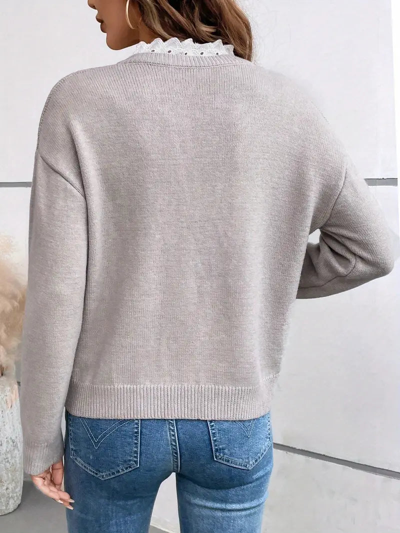 Van Elst Mode® | Chique Gebreide Trui met Elegante Kantkraag